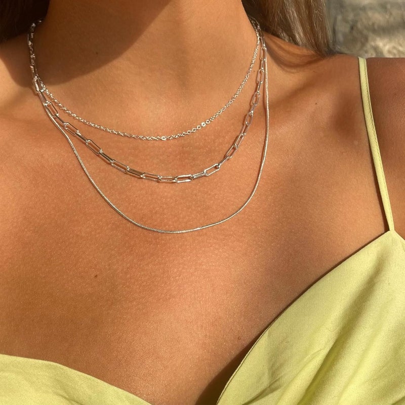 Moodear Gold Necklace for Women Dainty Chunky 14K Gold Plated/Sliver Plated Chain Necklace Cuban Link Paperclip Chain Choker Toggle Clasp Layered Necklace for Women Trendy Fashion Gift - Image 5